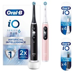 Oral-B iO6 Black Lava and Pink Sand Electric Toothbrush with Ultimate Clean Black and White Toothbrush Heads