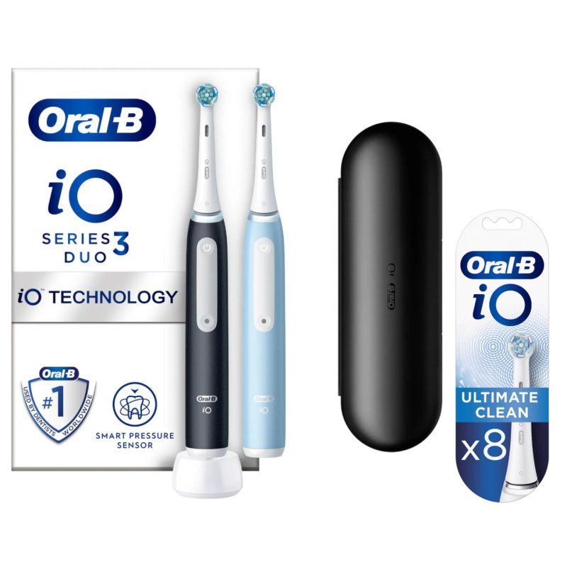 Oral-B iO Series 3 Duo Pack Adulte Brosse à dents rotative oscillante Noir, Bleu