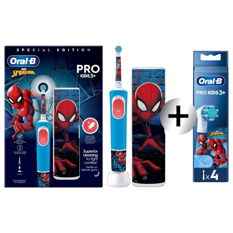Oralb Pro Kids Electric Toothbrush With 1 Head And 4 Spiderman Stickers
