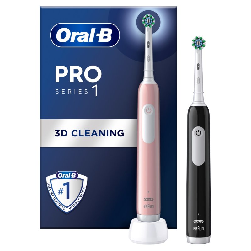 Oral-B Pro 1 Duo Pack Adulte Brosse à dents rotative oscillante Noir, Rose