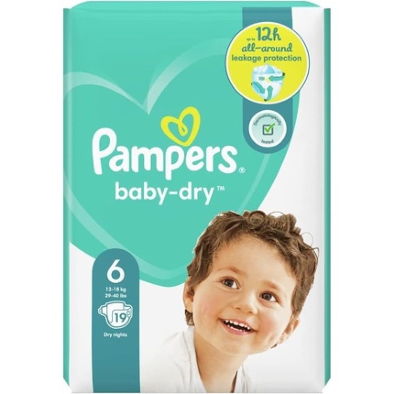 Pampers Baby-Dry Nappies Size 6 13-18kg Pack Of 19 Size 6 19