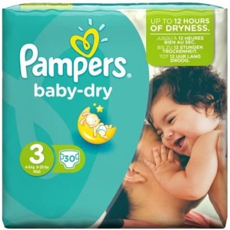 Pampers Baby-Dry Size 3 Midi, 30 Nappies