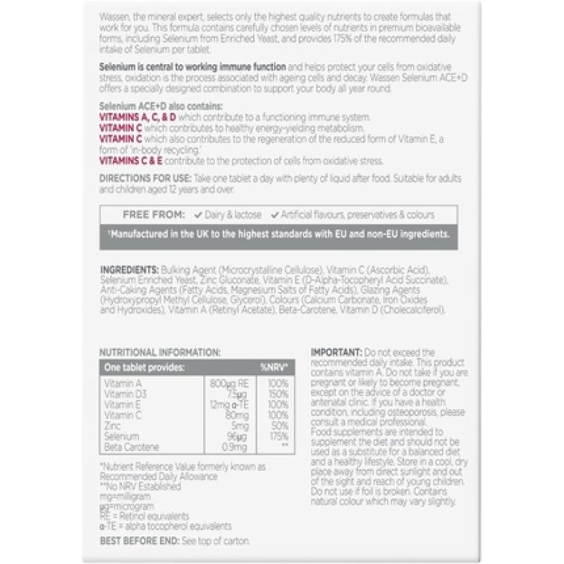 Wassen Selenium Aced Immune Health 90 Tablets Selenium and Zinc Supplements