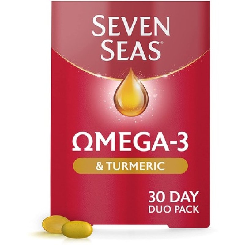 Seven Seas Omega-3 Fish Oil Turmeric High Strength Tablets with Vitamin D and EPA & DHA Whole Body Health Duo Pack 60