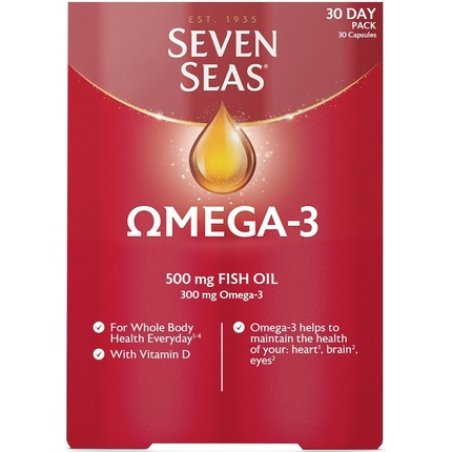Seven Seas Omega-3 300mg and Fish Oil 500mg Supplement Capsules for Age 12 30 Count