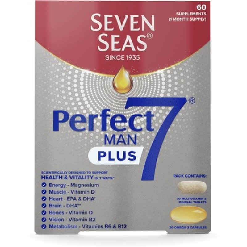 Seven Seas Perfect7 Man Plus Multivitamin With 1000mg Fish Oil 60 High Strength Tablets 250mg Epa & Dha