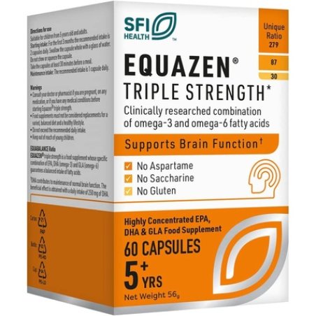 EQUAZEN Triple Strength Omega 3 & 6 Supplement for Brain Function 60 Capsules