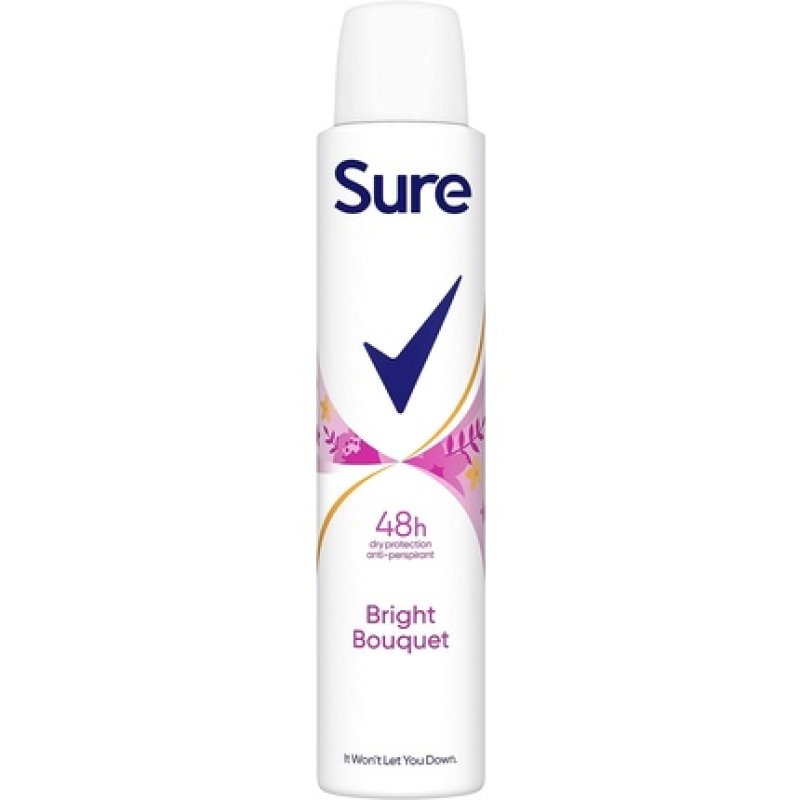 Sure Bright Bouquet Anti-Perspirant Aerosol Deodorant for Women 48-Hour Sweat and Odor Protection 200ml Fresh
