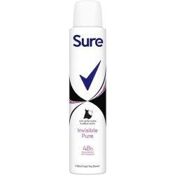 Sure Invisible Pure Anti-Perspirant Aerosol Deodorant for Women 48-Hour Sweat and Odour Protection 200ml Fresh