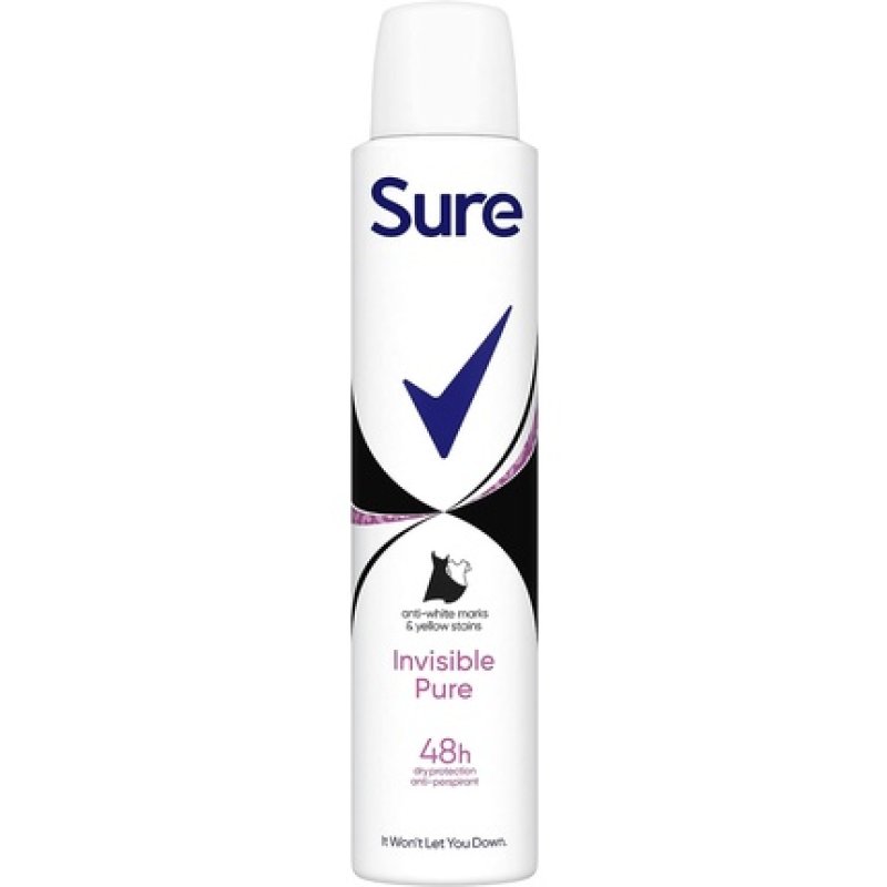 Sure Invisible Pure Anti-Perspirant Aerosol Deodorant for Women 48-Hour Sweat and Odour Protection 200ml Fresh