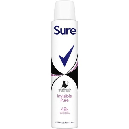 Sure Invisible Pure Anti-Perspirant Aerosol Deodorant for Women 48-Hour Sweat and Odour Protection 200ml Fresh