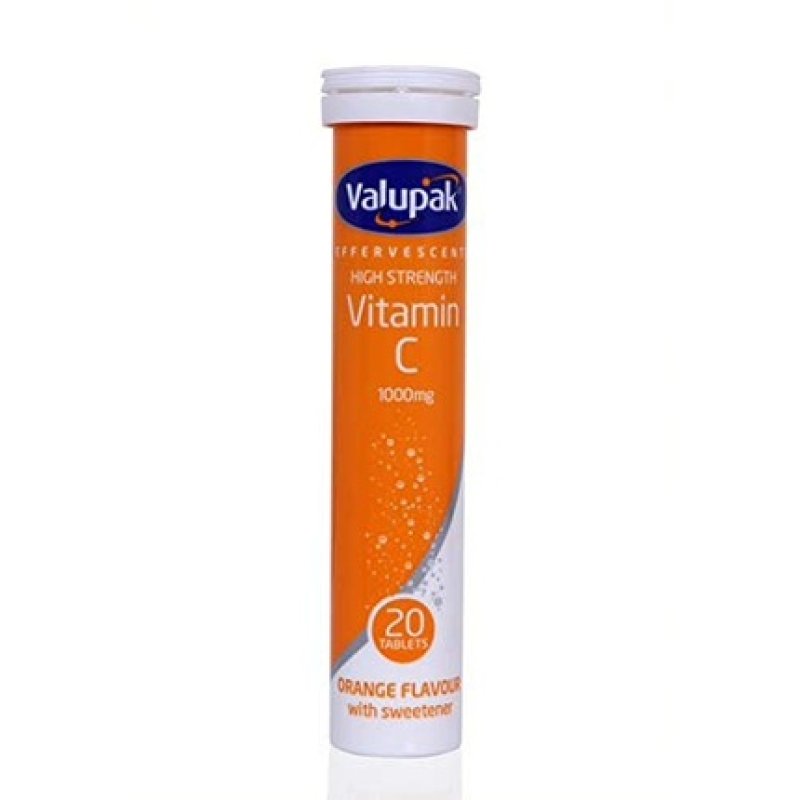 Valupak Effervescent Vitamin C Orange Flavour High Strength 1000mg 20 Tablets