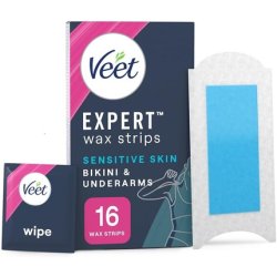 Veet Expert Cold Wax Strips Brazilian Wax Bikini Hair Removal Underarm Sensitive Wax Strips Almond Oil Waxing 16 Strips