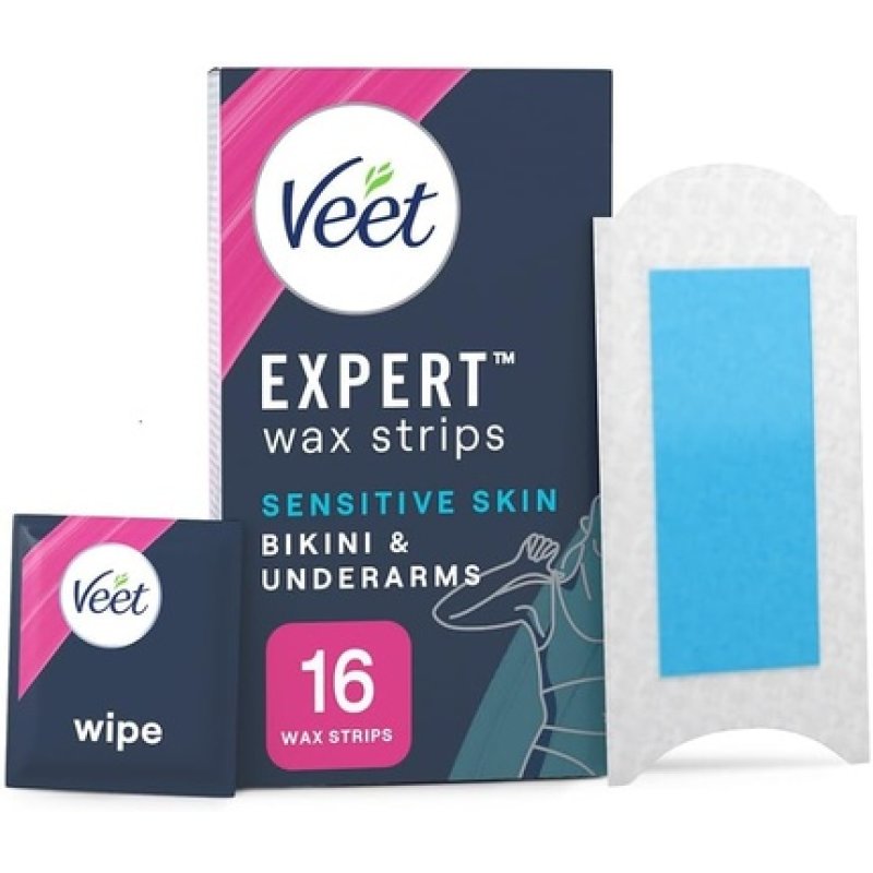 Veet Expert Cold Wax Strips Brazilian Wax Bikini Hair Removal Underarm Sensitive Wax Strips Almond Oil Waxing 16 Strips