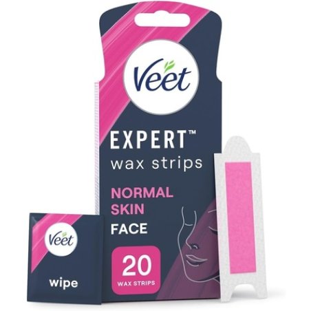 Veet Expert Cold Wax Strips Hair Removal Face Normal Skin 20 Strips 4 Finish Wipes With Shea Butter