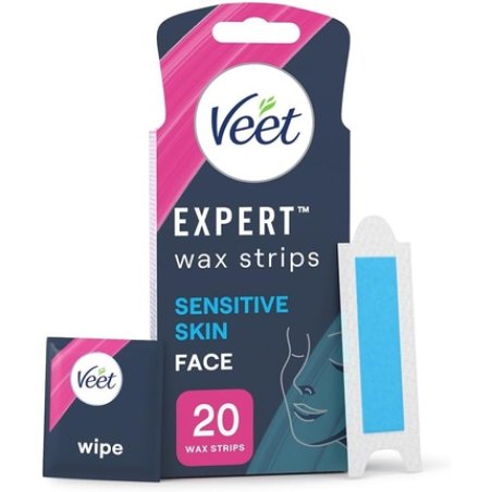 Veet Expert Sensitive Waxing Strips 20 Cold Wax Strips 4 Finish Wipes Eyebrow Facial Face For Sensitive Skin Hydrating