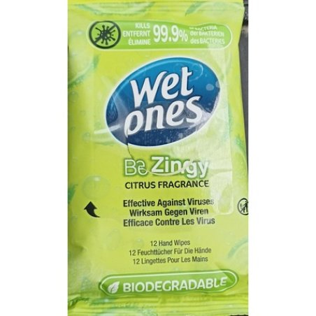Wet Ones Biodegradable Hand Wipes Be Zingy - Pack of 12
