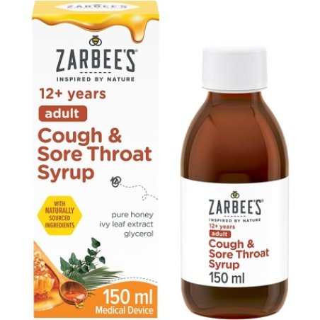 Zarbee's Adult Cough And Sore Throat Syrup 150ml Honeybased Relief For Dry Or Chesty Cough Sore Throat Relief Alcohol