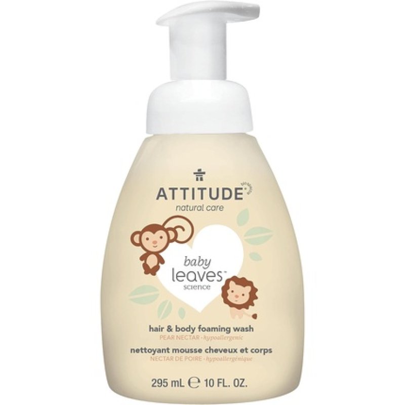 ATTITUDE 2-in-1 Foaming Shampoo and Body Wash for Baby Plant and Mineral-Based Formula Pear Nectar 295mL