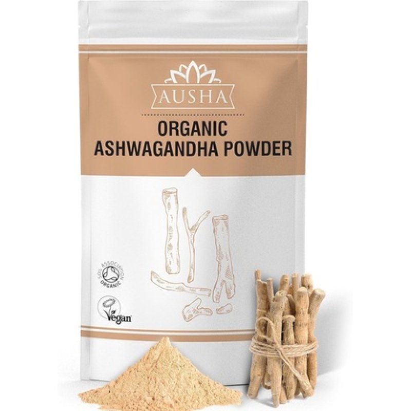 Ausha Organic Ashwagandha Powder 100g High Strength Certified Organic By Soil Association Stress & Anxiety Relief