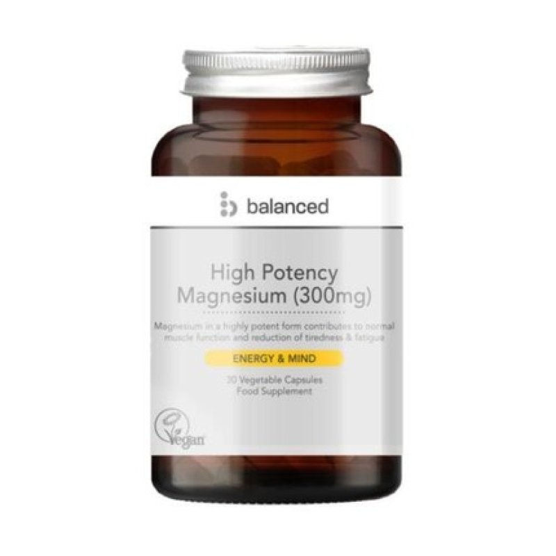 High Potency Magnesium 300mg 30 Veggie Caps - Reusable Bottle