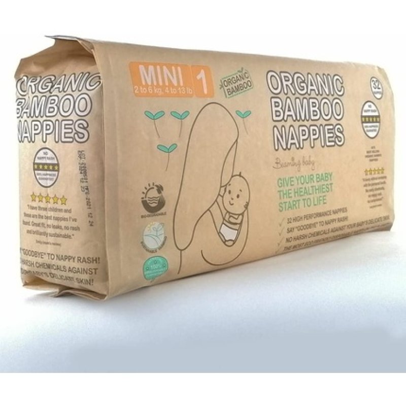 Beaming Baby Organic Bamboo Nappies Size 1, Mini, 1 Pack Of 32 Bamboo Eco