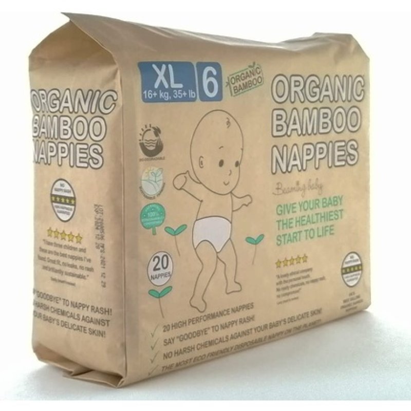 Beaming Baby Organic Bamboo Nappies Size 6, Xl, 1 Pack Of 20 Bamboo Eco Nappies