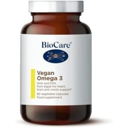BioCare Vegan Omega 3 Algal DHA & EPA for Heart Brain Vision & Skin Health Support 60 Capsules