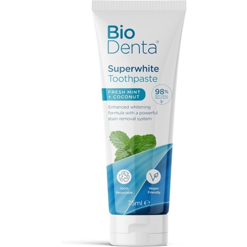 BioDenta Whitening Toothpaste Coconut Mint 75ml - 98% Natural Vegan Vegetarian and Halal Friendly Free from SLS PEG