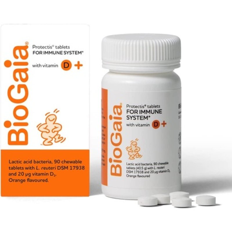 BIOGAIA Protectis Probiotic Chewable Vitamin D3 Tablets Orange Flavored 90 Count