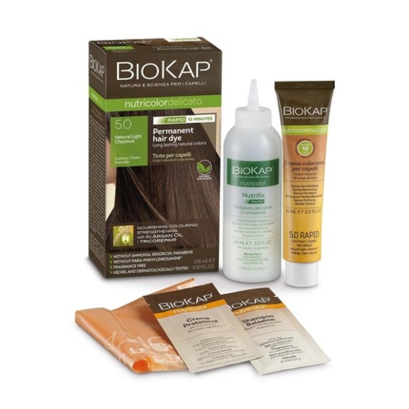 BioKap Natural Light Chestnut 5.0 Rapid Hair Color 135ml - Permanent Vegan Formula for Sensitive Skin