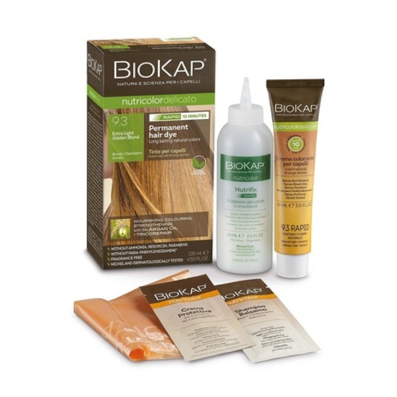 BioKap Extra Light Golden Blonde 9.3 Rapid Hair Dye 135ml - Permanent Vegan and Natural Formula for Sensitive Skin - 10