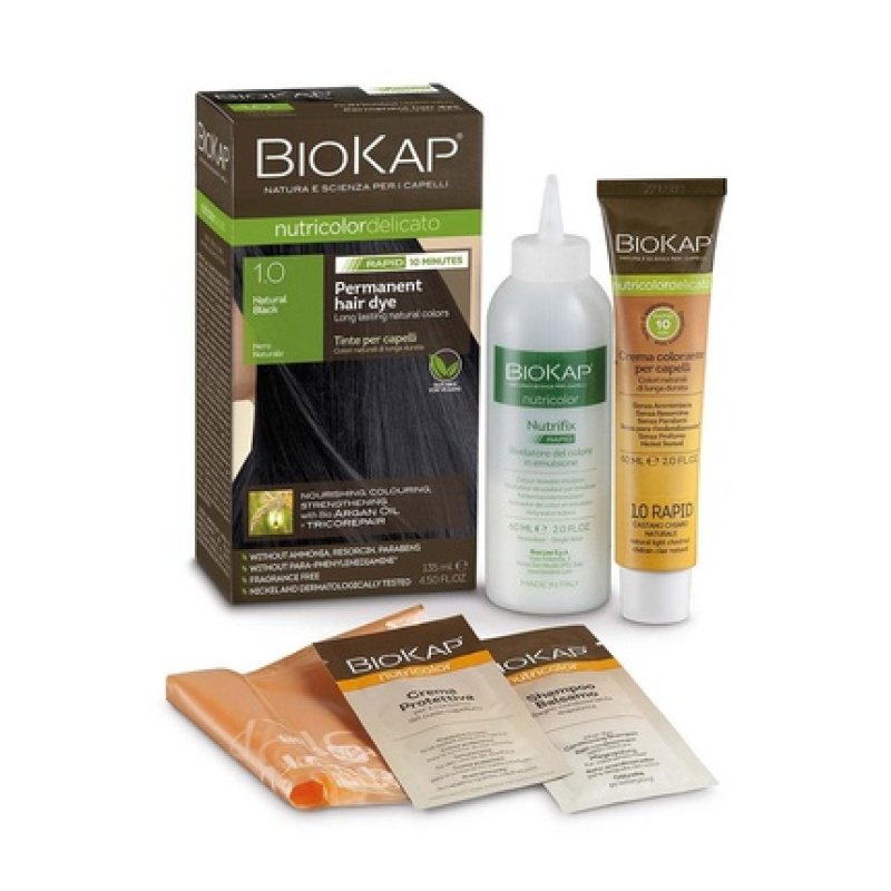 BioKap Natural Black 1.0 Rapid Hair Color 135ml - Permanent Vegan & Natural Formula for Sensitive Skin - Works in Just