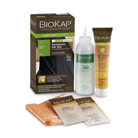 BioKap Natural Black 1.0 Rapid Hair Color 135ml - Permanent Vegan & Natural Formula for Sensitive Skin - Works in Just