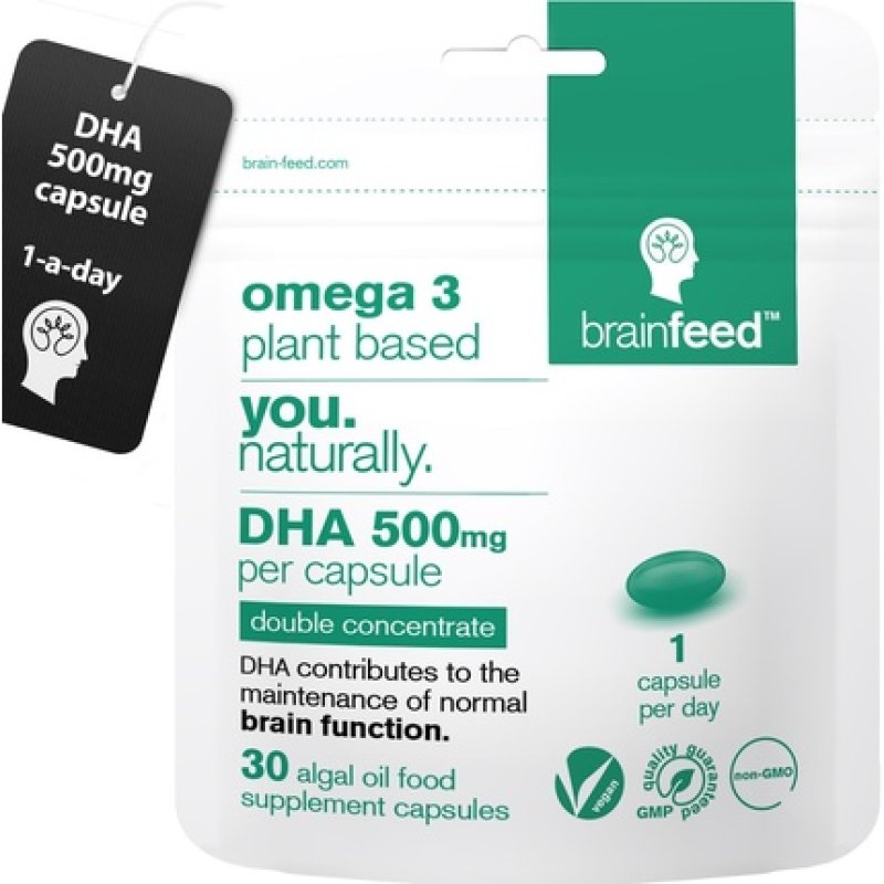 DHA Supplements Omega 3 1000mg Algae Oil DHA 500mg Capsule 1-A-Day EU Certified Brain & Eye Health Double Concentrated