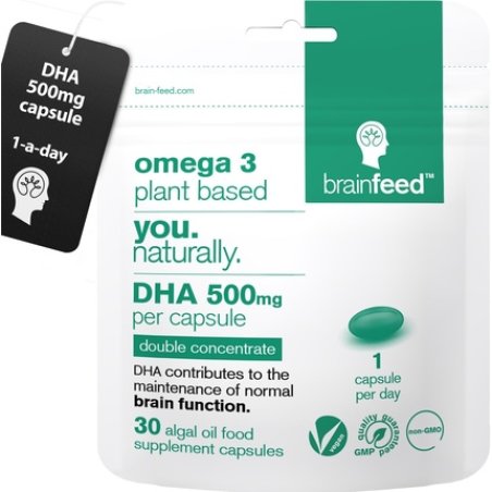 DHA Supplements Omega 3 1000mg Algae Oil DHA 500mg Capsule 1-A-Day EU Certified Brain & Eye Health Double Concentrated