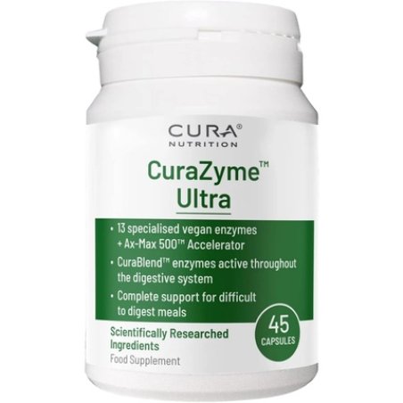 CURA NUTRITION CuraZyme Ultra 45 Capsules for Sensitive Stomachs Advanced Digestive Enzymes Supplement Blend Gut Health