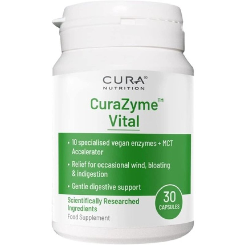 CURA NUTRITION CuraZyme Vital 30 Capsules for Sensitive Stomachs Nutrient Supplements Digestive Enzymes Blend Gut