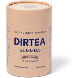 Dirtea Lion's Mane Mushroom Gummies 60 Gummies 2400mg Serving With Vitamin B12 & B5 Focus Memory Supplement Apple