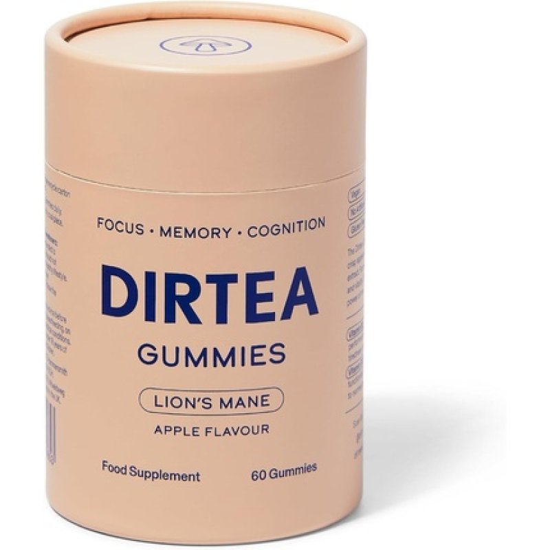 Dirtea Lion's Mane Mushroom Gummies 60 Gummies 2400mg Serving With Vitamin B12 & B5 Focus Memory Supplement Apple