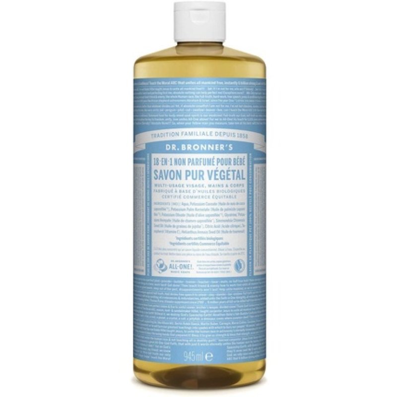 Dr. Bronner Magic Soaps Pure Castile Soap 18-in-1 Hemp Unscented Baby-Mild 32oz Bottles