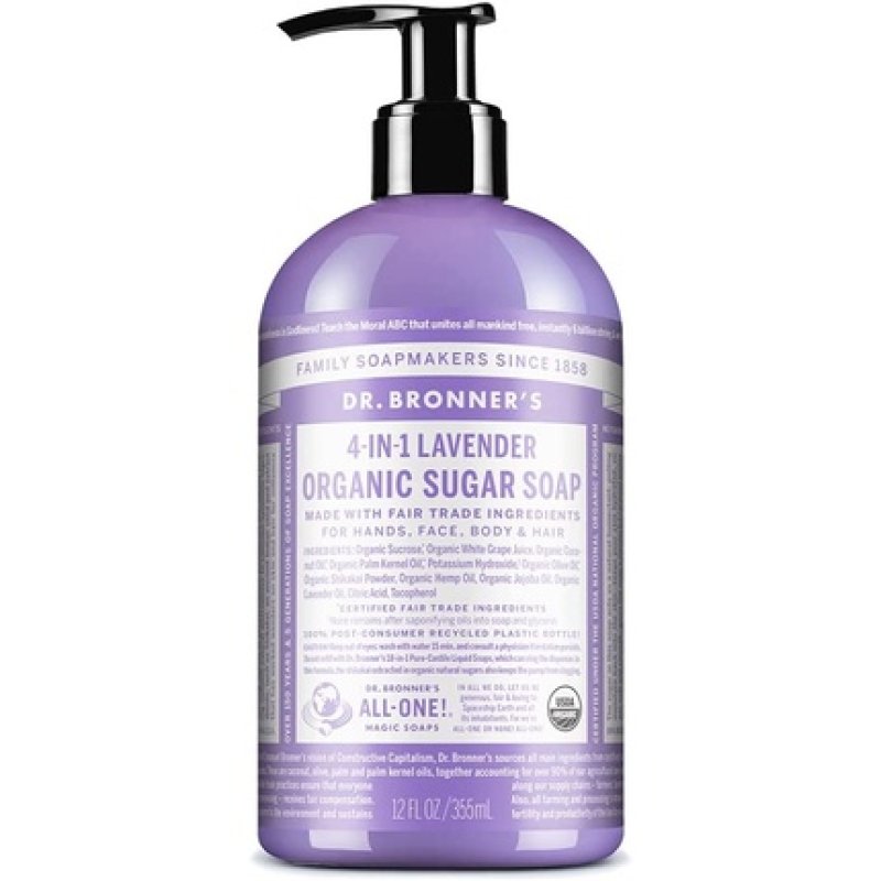 Dr. Bronner's Organic Lavender Liquid Soap with Pump Dispenser 200g