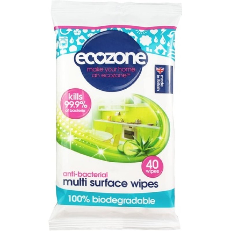 Ecozone Anti-Bacterial Multi Surface Biodegradable Wipes 40 Count