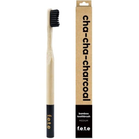 f.e.t.e Cha-Cha-Charcoal Bamboo Toothbrush Biodegradable Compostable Handle Recyclable Medium Bristles Sustainable