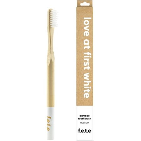 f.e.t.e Love at First White Bamboo Toothbrush Biodegradable Compostable Handle Recyclable Medium Bristles Sustainable