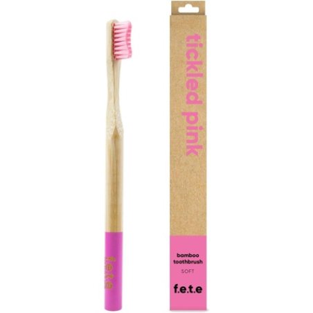 f.e.t.e Tickled Pink Bamboo Toothbrush Biodegradable Compostable Handle Recyclable Soft Bristles Sustainable Vegan 1