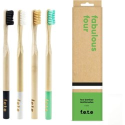 f.e.t.e Fabulous Four Bamboo Toothbrush Biodegradable & Compostable Handle Recyclable Firm Bristles Sustainable Vegan 4