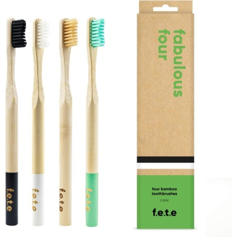 f.e.t.e Fabulous Four Bamboo Toothbrush Biodegradable & Compostable Handle Recyclable Firm Bristles Sustainable Vegan 4