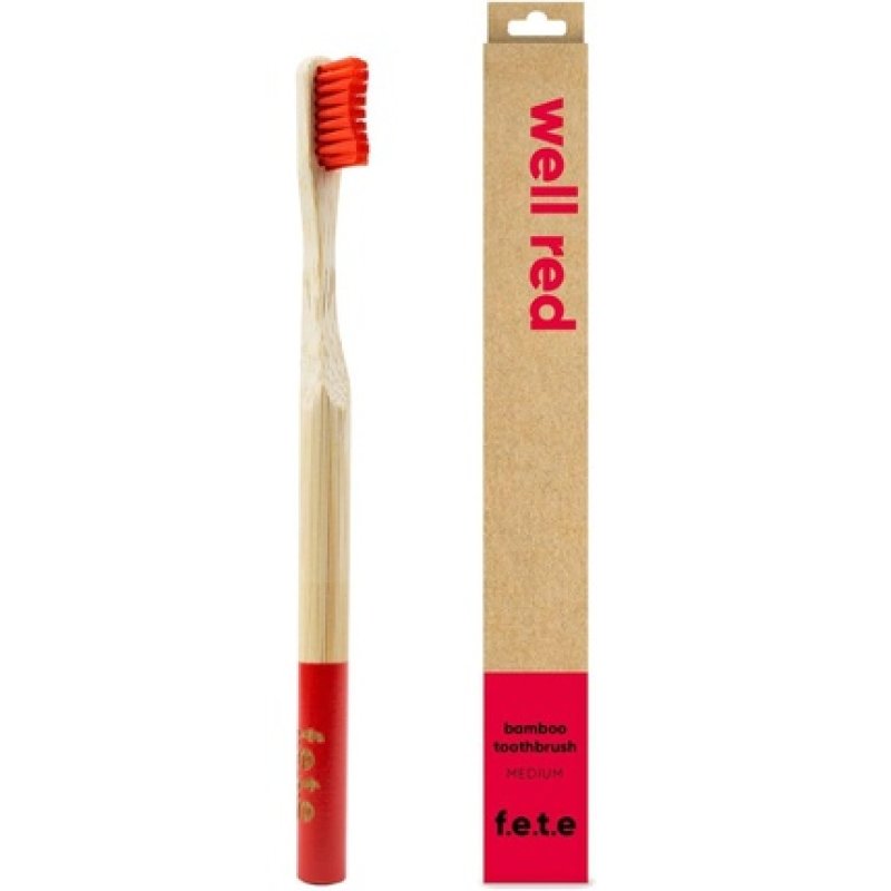f.e.t.e Well Red Bamboo Toothbrush Biodegradable Handle Recyclable Medium Bristles Sustainable Vegan 1 Count
