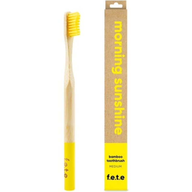 f.e.t.e Morning Sunshine Bamboo Toothbrush Biodegradable Compostable Handle Recyclable Medium Bristles Sustainable